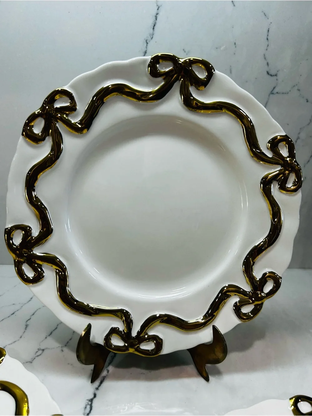 Anthropology Benedita Gold Bow Stoneware Side Plates, Set of 4